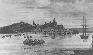 A drawing of the village of Bathurst around 1850