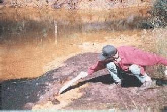 Orange mine drainage running from the old Bathurst Iron Mine